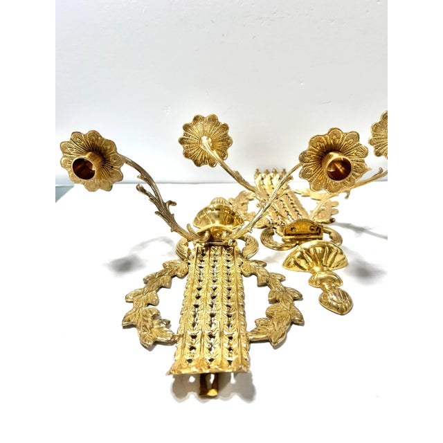 Vintage French Louis XVI Style Brass Wall Sconces – Pair For Sale - Image 10 of 12