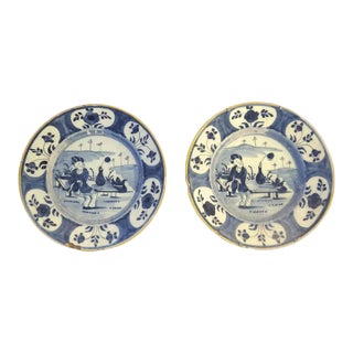 18th Century Blue & White Delft Plate Chinoiserie Pattern - A Pair For Sale