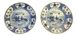 18th Century Blue & White Delft Plate Chinoiserie Pattern - A Pair