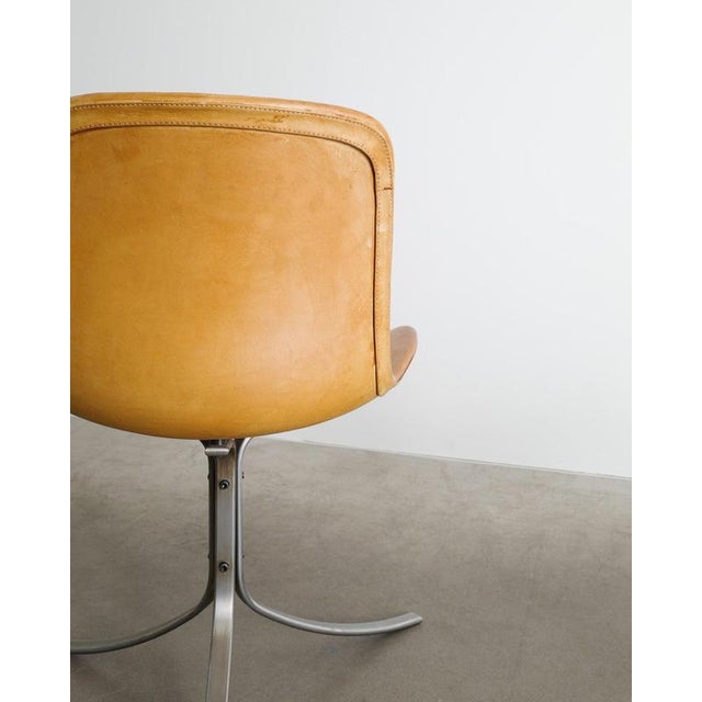 Fritz Hansen Danish Modern PK-9 Chairs in Steel & Original Tan Leather by Poul Kjaerholm for Fritz Hansen, 1995, Set of 4 For Sale - Image 4 of 9