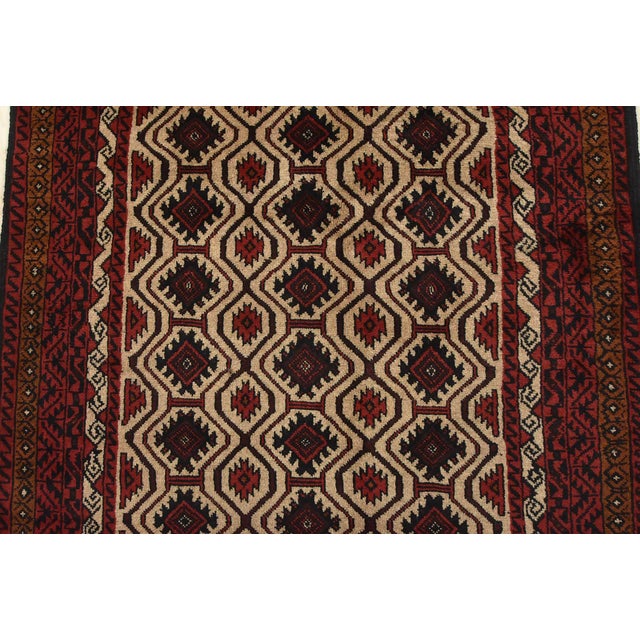 1990s Baloch Rug 3'4'' X 6'11'' Beige Wool Vintage Tribal Hand-Knotted Oriental Carpet For Sale - Image 5 of 12