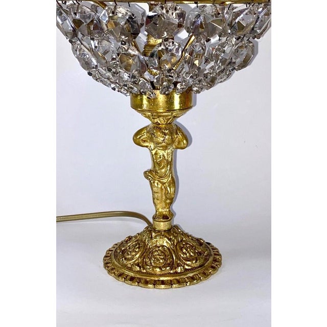 Art Nouveau Crystal Glass and Brass Table Lamp with Putte, 1950s For Sale - Image 3 of 18