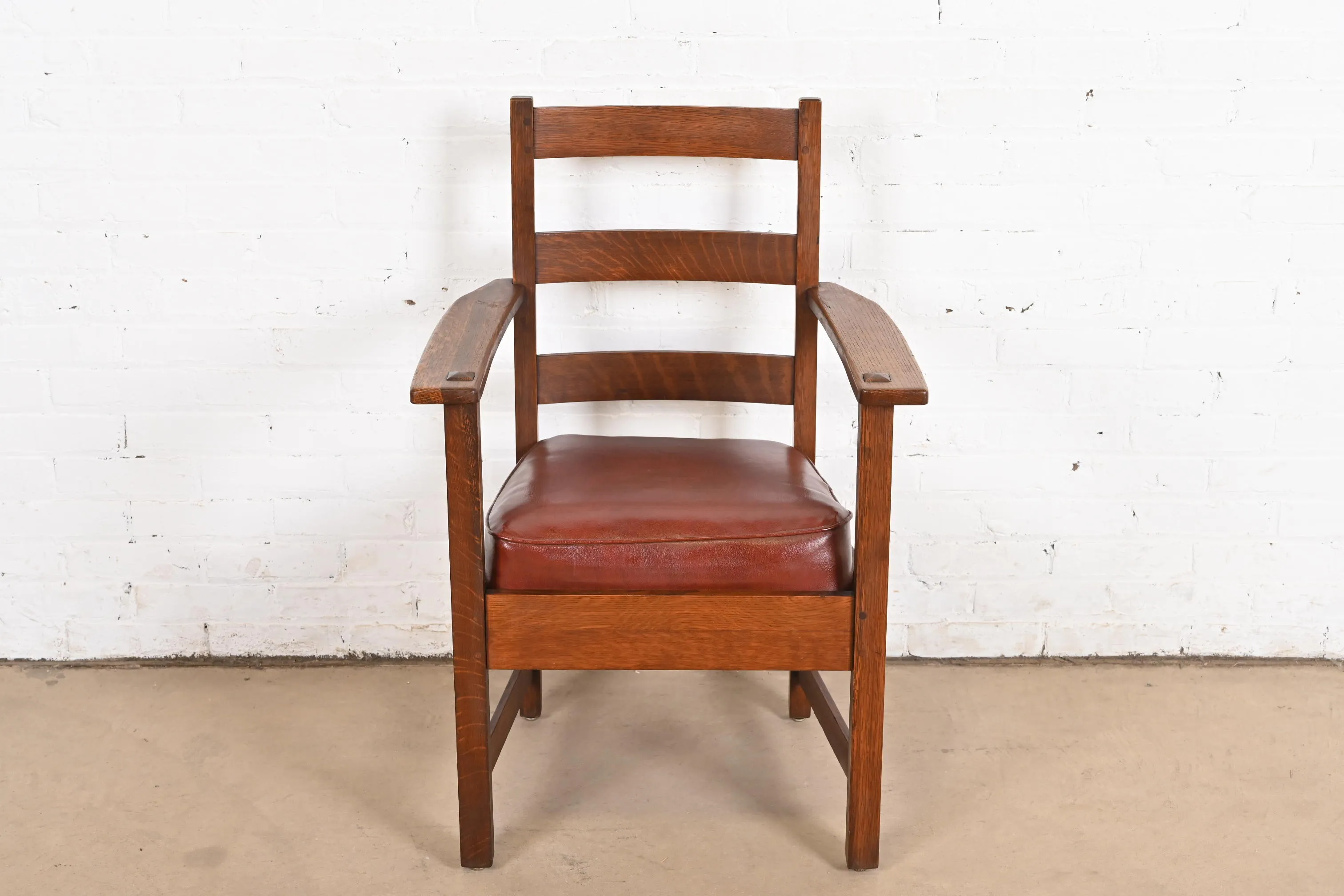L. & J. G. Stickley Antique Mission Oak Arts & Crafts Ladder Back