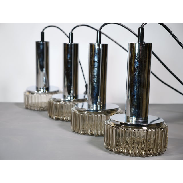 Mid-Century Modern Space Age Pendant Lamps in Bubble Glass and Chrome from Staff Leuchten, 1970s, Set of 4 For Sale - Image 3 of 14