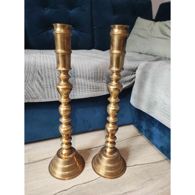 Art Nouveau Brass Candleholders, 1890s, Set of 2 For Sale - Image 4 of 6