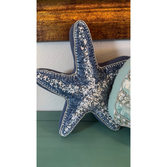 Beaded Seashell and Starfish Pillows, Set of 2 For Sale - Image 14 of 15