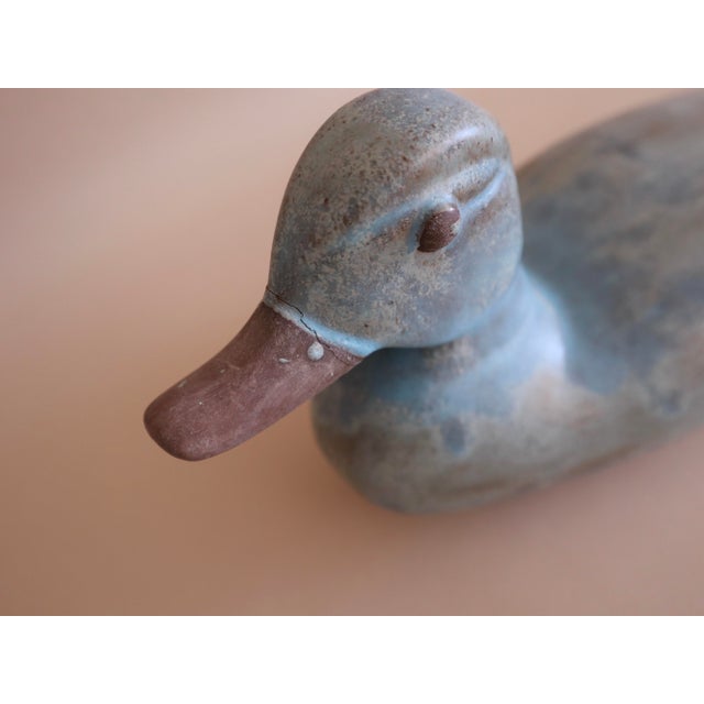 Traditional Vintage Ceramic Turquoise Duck Decoy For Sale - Image 3 of 7