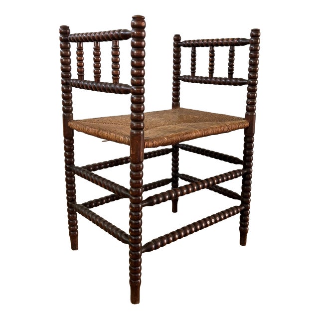 Small Vintage Bobbin Wooden Stool, 1930s For Sale