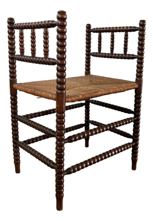 Small Vintage Bobbin Wooden Stool, 1930s