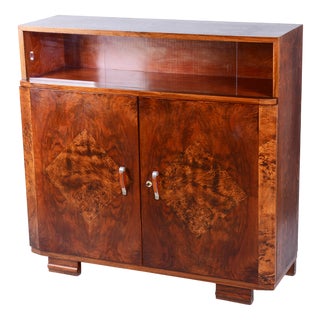 Ard Deco Commode in Walnut and Glass, Czech, 1920s For Sale
