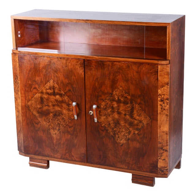 Ard Deco Commode in Walnut and Glass, Czech, 1920s For Sale
