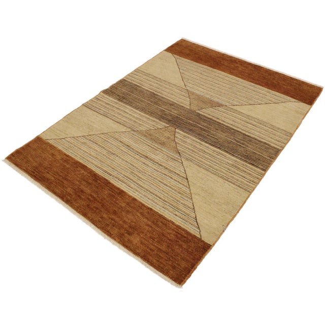 Contemporary Contemporary Gabbeh Tan/Rust Wool Rug - 4'1'' X 5'8'' For Sale - Image 3 of 10