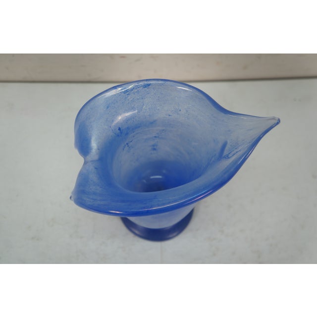 Vintage Hand Blown Blue Art Glass Jack in the Pulpit Flower Vase 8" For Sale - Image 6 of 13