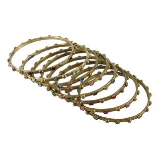 Henry Perichon Gilded Bronze Bangle Bracelet with Colorful Stones, 8 pieces For Sale