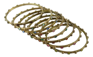 Henry Perichon Gilded Bronze Bangle Bracelet with Colorful Stones, 8 pieces