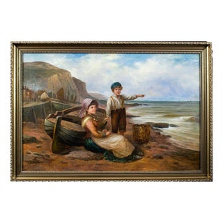 George Turner, Waiting for Papa, A Seaside Idyll, 19th Century, Oil Painting For Sale