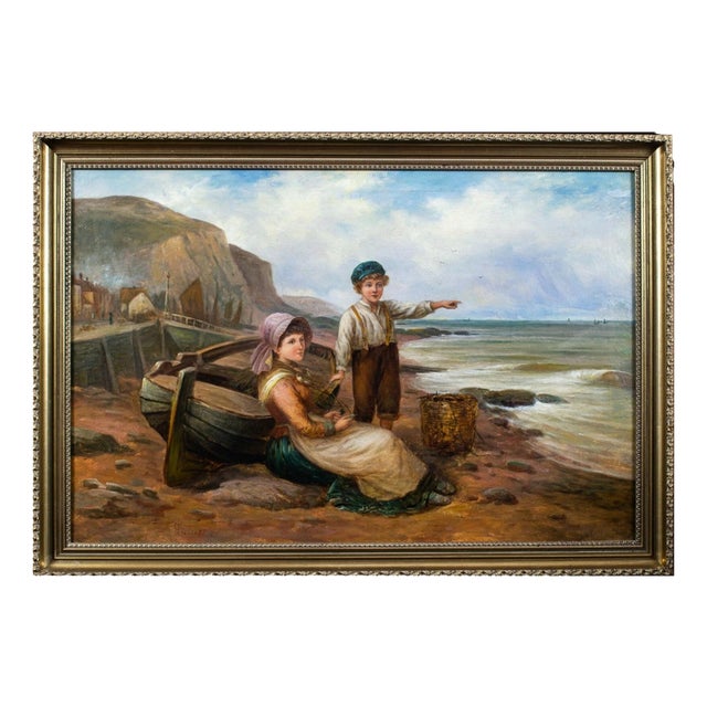 George Turner, Waiting for Papa, A Seaside Idyll, 19th Century, Oil Painting For Sale