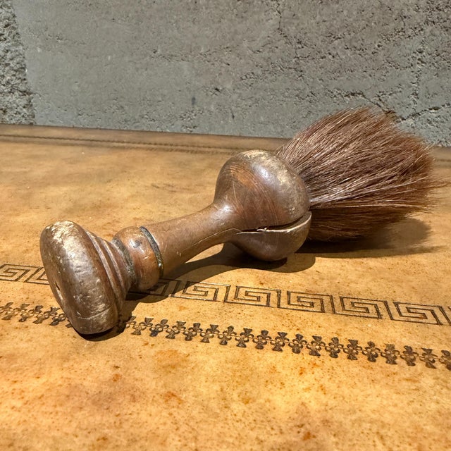 Cream Antique Shaving Brush Turned Wood Handle Horsehair or Badger Hair For Sale - Image 8 of 14