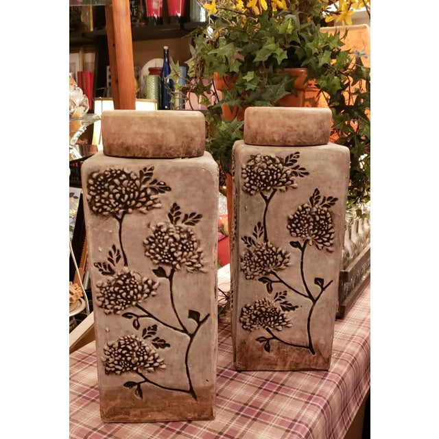 1990s Urns or Canister Vessels or Vases With Large Round Lids - a Pair For Sale - Image 9 of 9