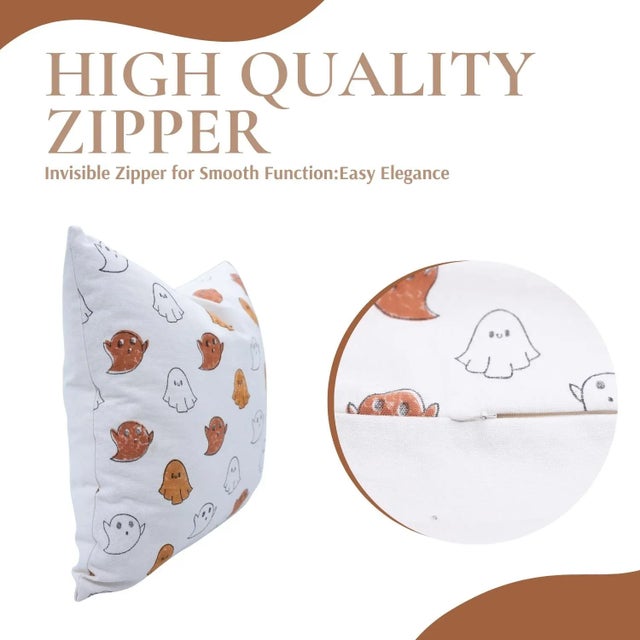 Handmade Halloween Block Print Cushion Cover Cotton Decorative Throw Pillow for Sofa, Couch & Festive Home Décor Size 12x20 - Ghost For Sale - Image 4 of 6