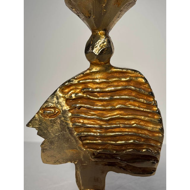 Casenove Pierre, Pierre Casenove (1943) for Fondica, Candlestick Sculpture with Stylized Face, France 1994, 1994, Bronze For Sale - Image 4 of 9