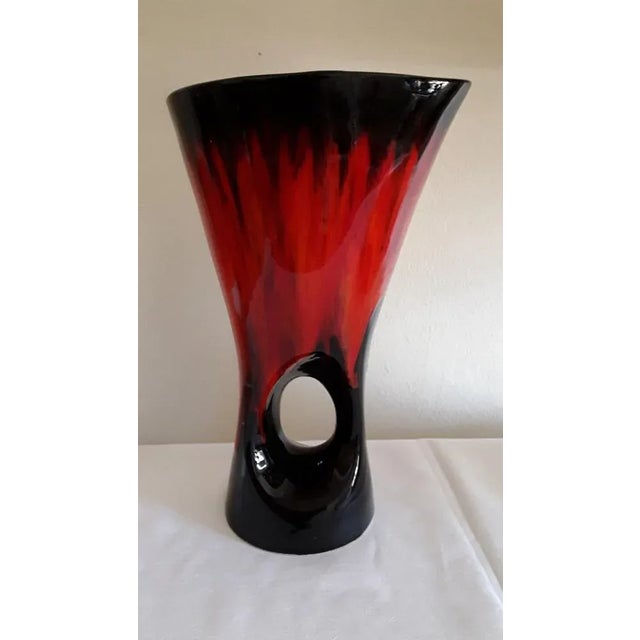 Vintage French Ceramic Vase in Orange-Red Flame Glaze from Vallauris, 1970s For Sale - Image 6 of 6