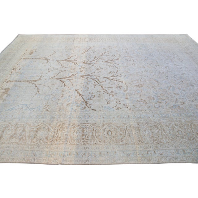 1930s 1930s Antique Tabriz Handmade Botanical Designed Blue Wool Rug For Sale - Image 5 of 8