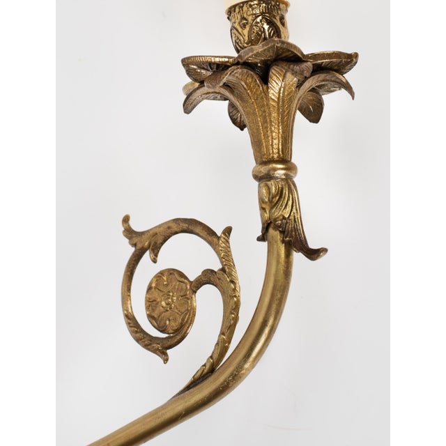 Metal 1950s Spanish French Neoclassical Cast Brass 3-Light Wall Sconce With Floral Rosettes For Sale - Image 7 of 12