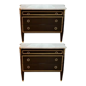 Louis Xvi, Hollywood Regency, Commodes, Black Painted Wood, Bronze, Marble