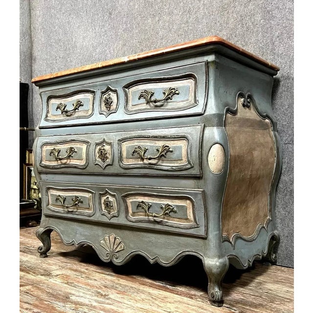 Louis XV Style Painted Bombé Commode with Marble Top, Late 19th Century For Sale - Image 5 of 8