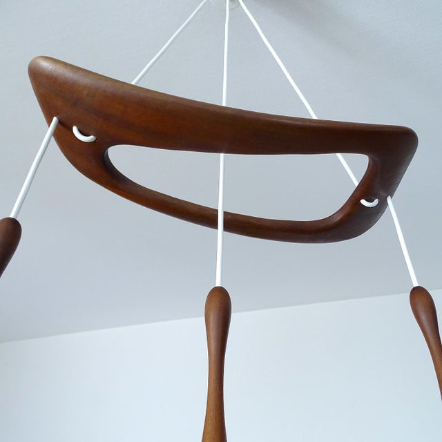 Wood Vintage Pendant Light in Teak and Glass from Rispal For Sale - Image 7 of 18