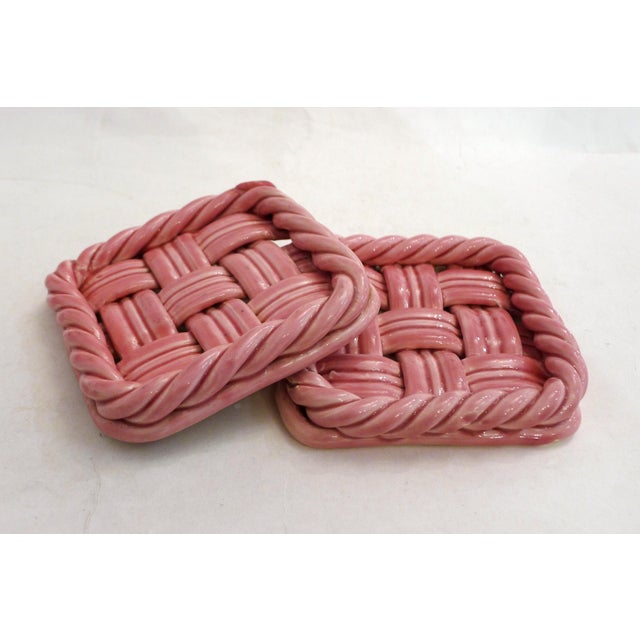 Pink Earthenware Bottle Coasters with Braided and Twisted Details from Vallauris, 1950s, Set of 2 For Sale - Image 3 of 10
