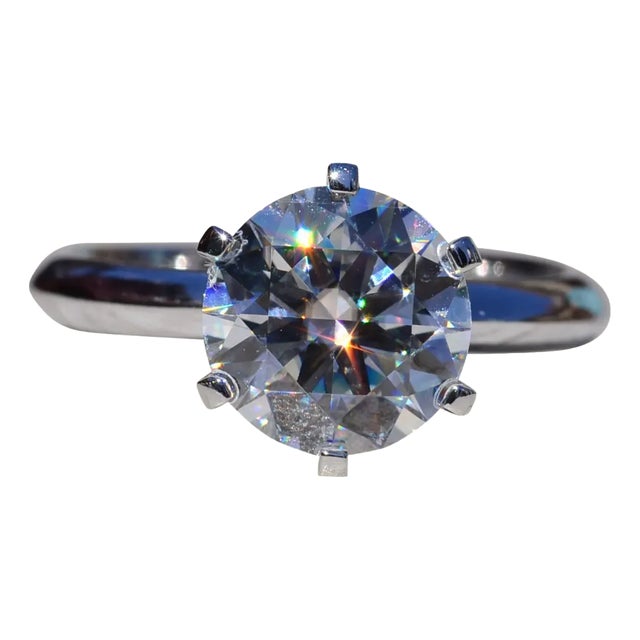 The Tikal: 14K White Gold Solitaire 3CTW Moissanite Engagement Ring For Sale
