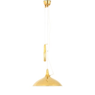 Ceiling Lamp in Brass and Glass attributed to Paavo Tynell, 1950s For Sale