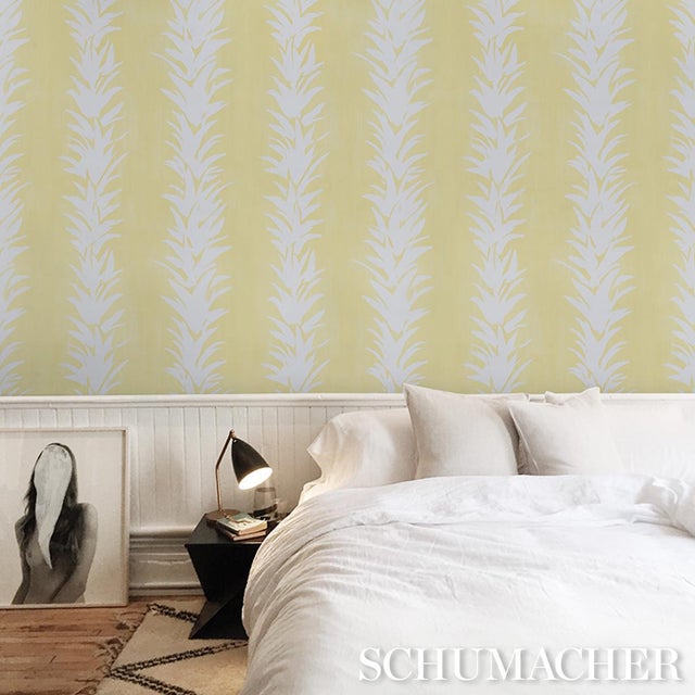 2020s Sample - Schumacher White Lotus Wallcovering In Light Yellow For Sale - Image 5 of 6