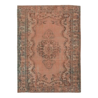 1970s Vintage Turkish Oushak Handmade Wool Cotton Orange Area Rug For Sale