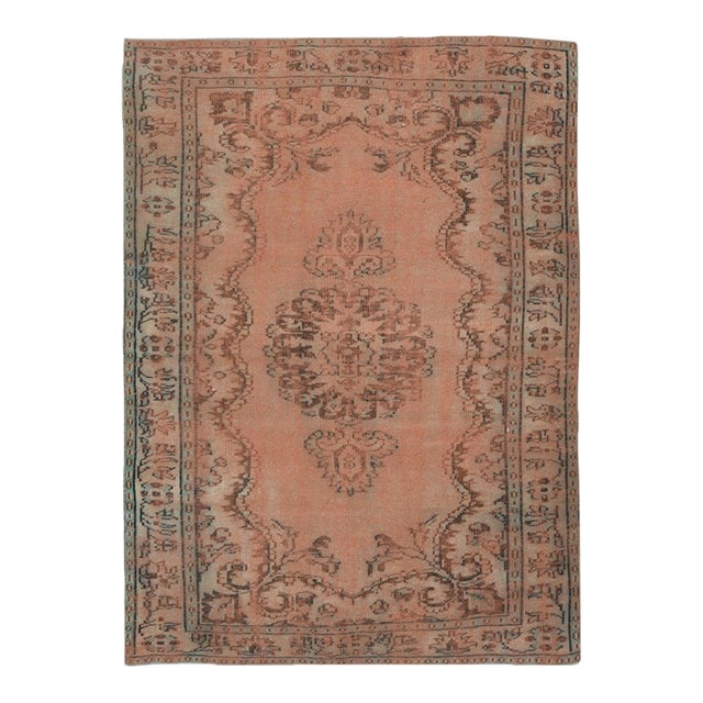 1970s Vintage Turkish Oushak Handmade Wool Cotton Orange Area Rug For Sale