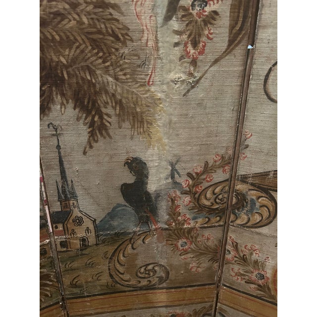 Late 20th Century Swedish Painted Five-Panel Screen 18th Century Painted Canvas Panels, Assembled 20th Century For Sale - Image 5 of 10