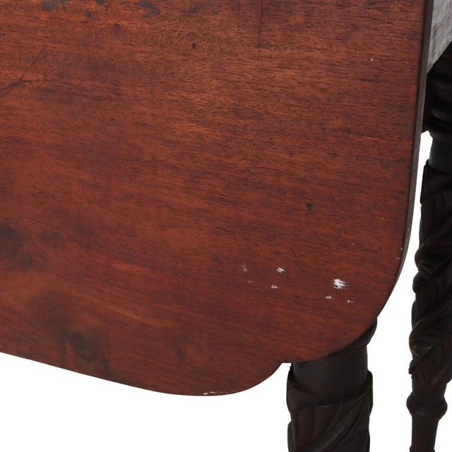 Wood Antique Sheraton Carved Mahogany Drop Leaf Table C1830 For Sale - Image 7 of 7