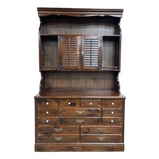 Vintage Ethan Allen Antiqued Pine Old Tavern CRP Dresser With Bookcase Hutch For Sale