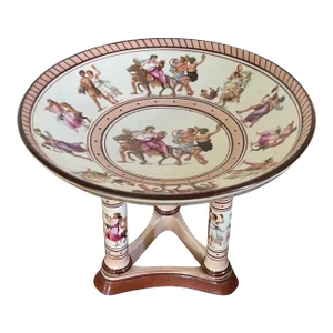 Antique 19th Century German Grand Tour Theben Porcelain Tazza or Compote Decorated With Classical Figures