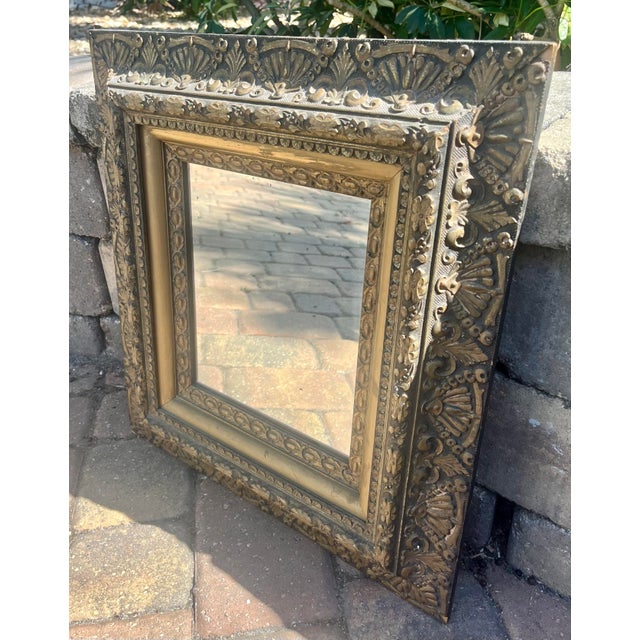 Art Deco Antique Gold Gilt Wood Framed Wall Mirror For Sale - Image 3 of 7