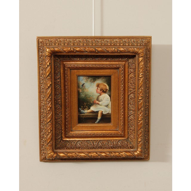 Quality Giltwood Framed Oil Painting Reproduction on Panel of Child in a Garden, by Zula Kenyon