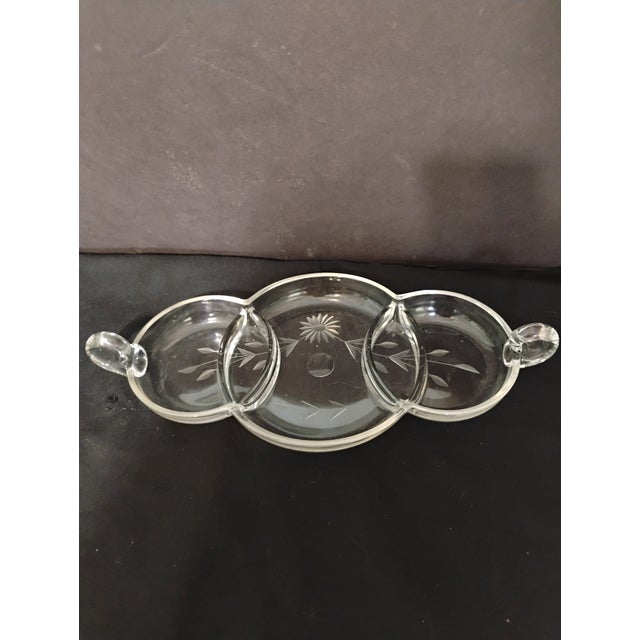 1930s Martinsville 5 Section Etched Glass Tray For Sale - Image 4 of 6
