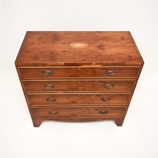 Vintage Regency Style Inlaid Yew Wood Chest of Drawers, 1960 For Sale - Image 6 of 11