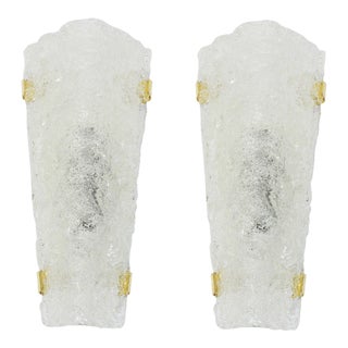 Large Ice Glass Sconces from Hillebrand, Germany, 1960s, Set of 2 For Sale