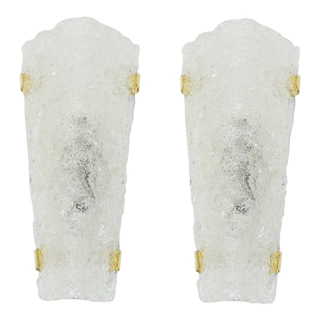 Large Ice Glass Sconces from Hillebrand, Germany, 1960s, Set of 2 For Sale