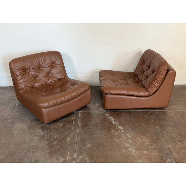 Vintage 1970's Brown Leather Modular Sofa For Sale - Image 16 of 18