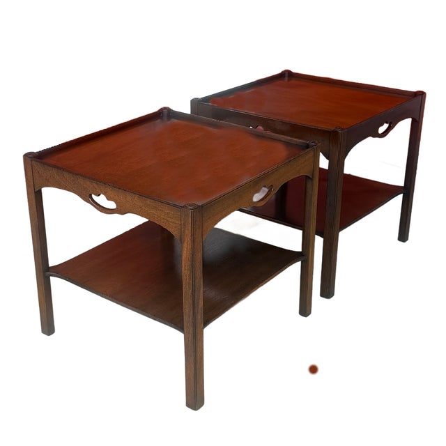 Kittinger 1960's Mid Century Kittinger Walnut Two-Tier Side Tables - A Pair For Sale - Image 4 of 13