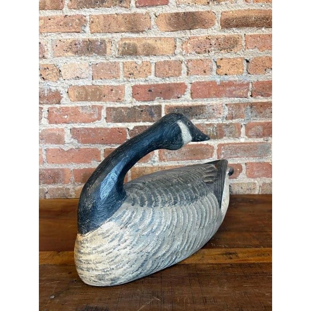 Master-Carved Antique Folk Art Preening Canada Goose Decoy For Sale - Image 16 of 18